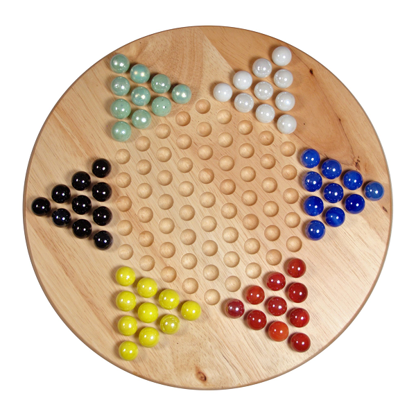 CHINESE CHECKERS, 11.5" WOOD W/MARBLES