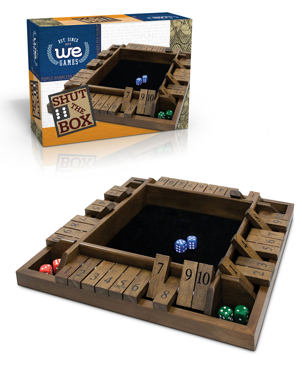 SHUT THE BOX, 4-PLAYER WOOD TRAVEL SIZE